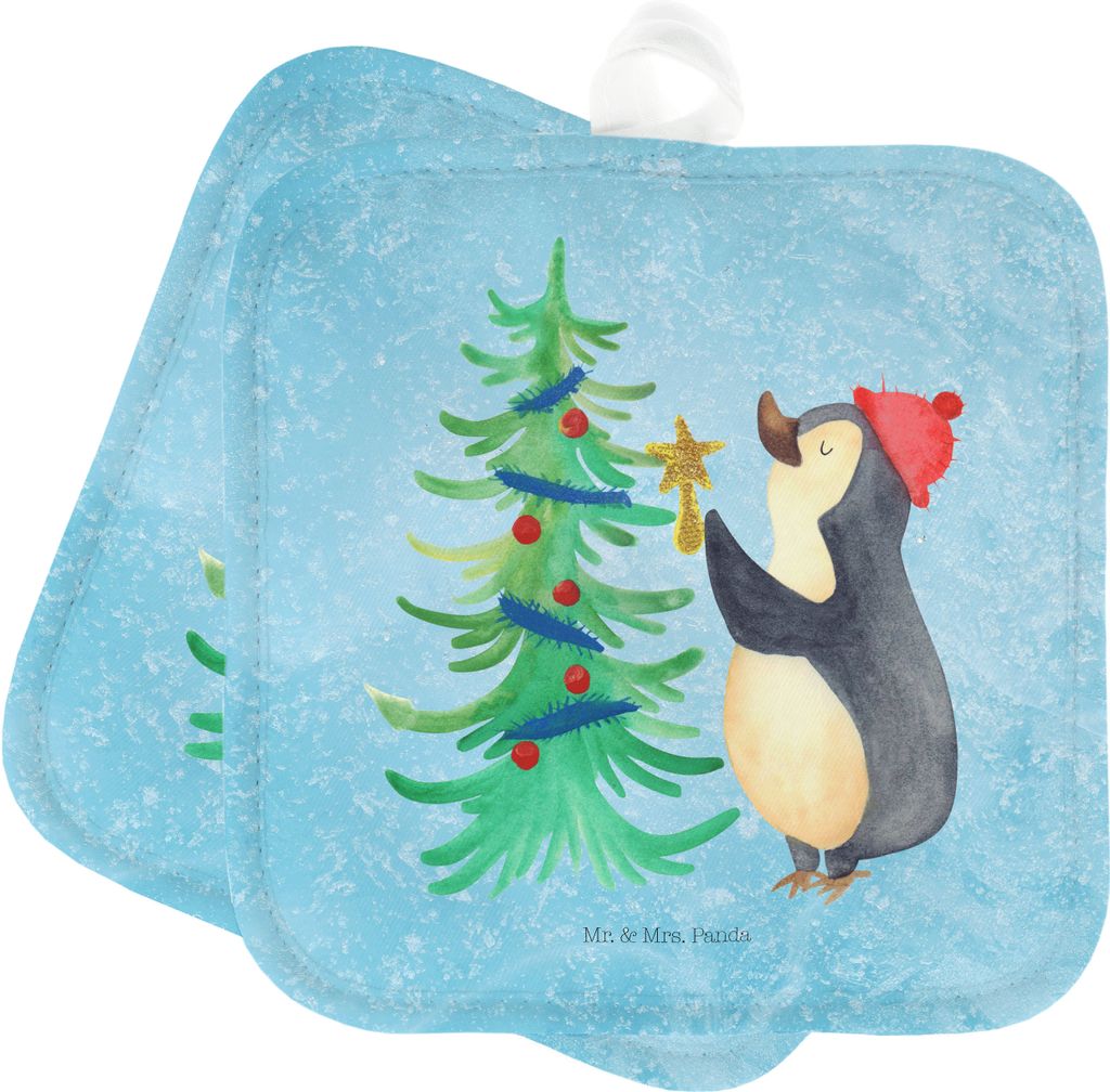 Mr. & Mrs. Panda Topflappen Pinguin Weihnachtsbaum - Eisblau - Geschenk, topfhalter, Weihnachten, Set, Winter, Topfuntersetzer, Ofenlappen, Kochlappen
