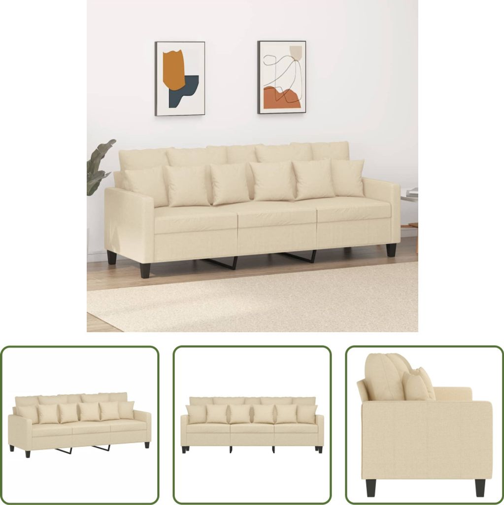 The Living Store 3-Sitzer-Sofa Creme 180 cm Stoff