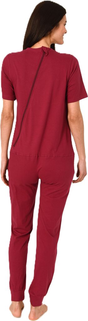 Damen Pflegeoverall kurzarm Schlafanzug mit langen Bein und Reißverschluss am Rücken ; beere , M