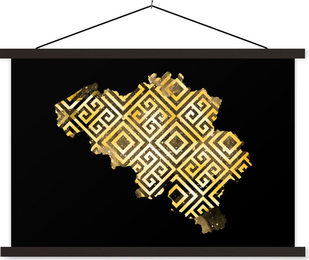 MuchoWow Textilposter Karte Belgien - Gold - Muster 60x40 cm mit schwarzem Rahmen - Hölzernes