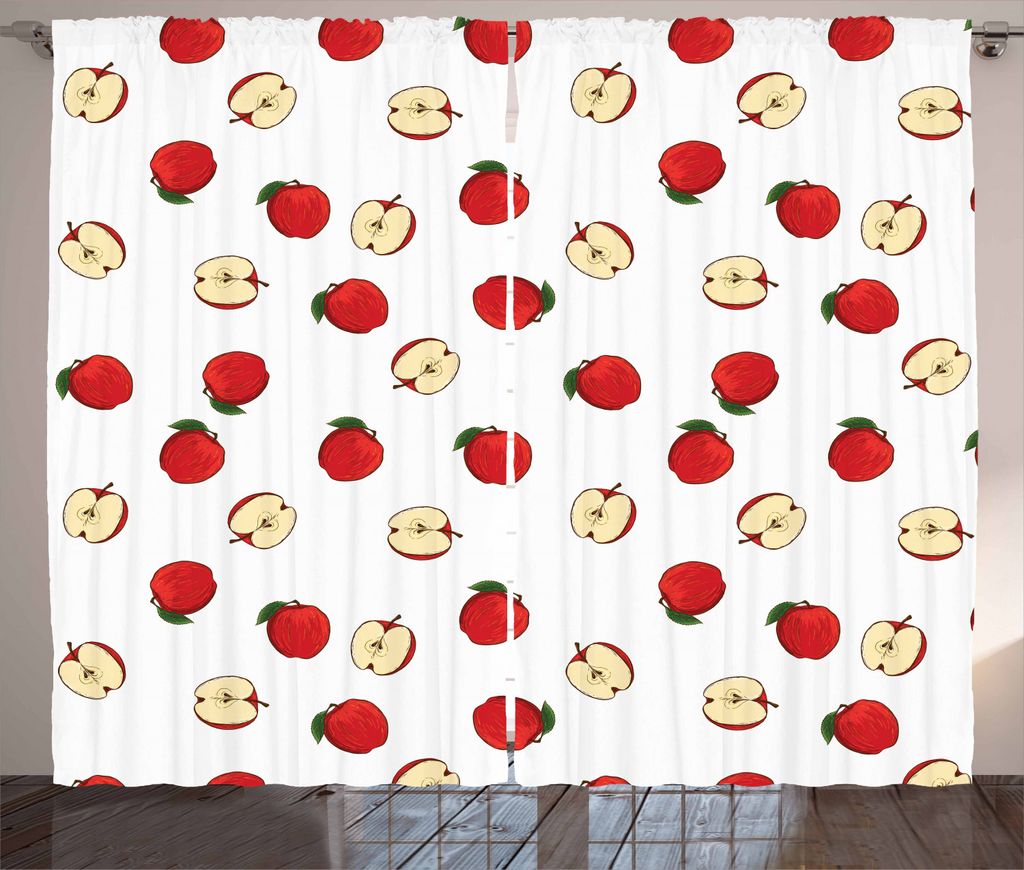 ABAKUHAUS Apfel Rustikaler Vorhang, Lebhafte Fruchtscheiben, Wohnzimmer Universalband Gardinen mit Schlaufen und Haken, 280 x 225 cm, Grau weiß Rot