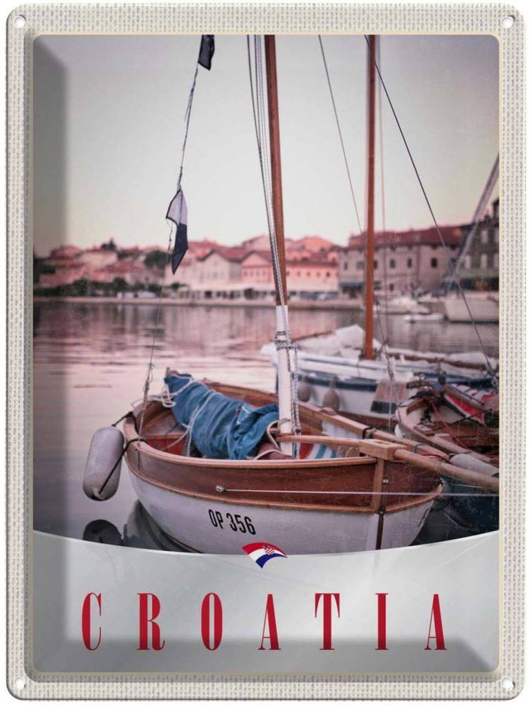 vianmo Blechschild 40x30 cm Kroatien Boote Stadt Meer Bildmotiv Reisemotiv Abenteuer Reisen Europa Urlaub