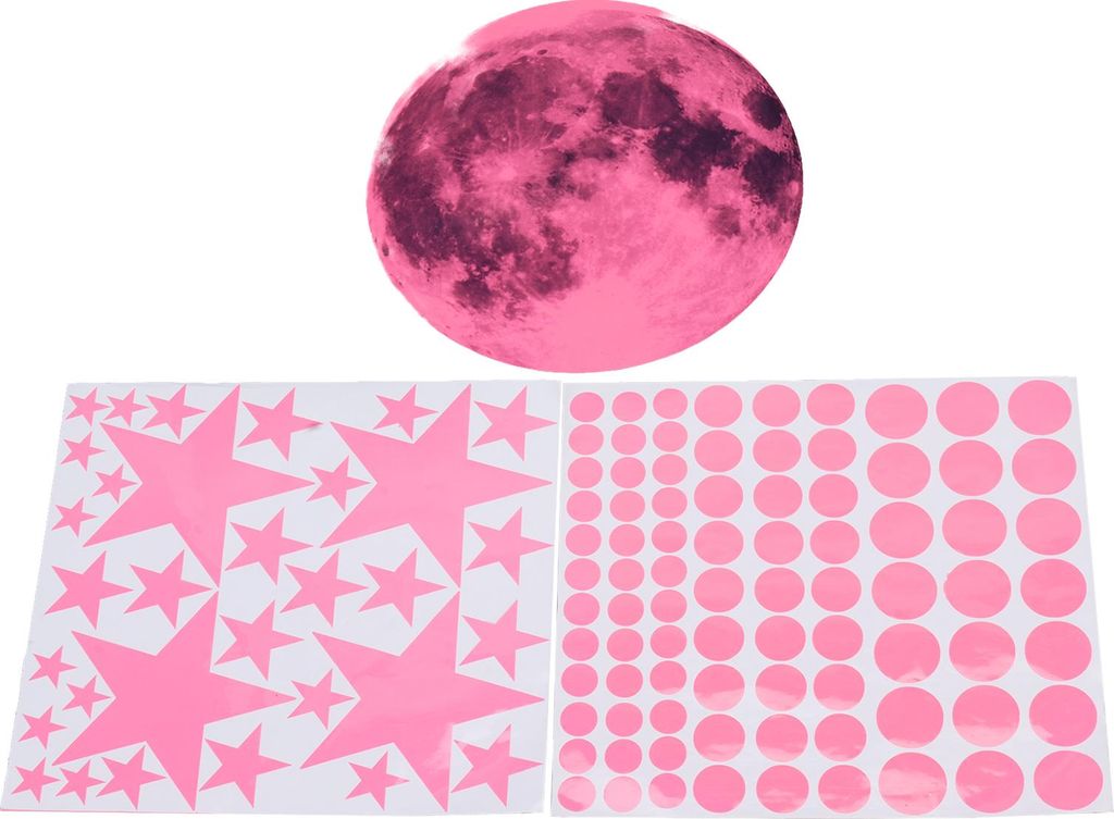 Wandaufkleber, die im Dunkeln leuchten, leuchtender Mond, Stern, Punkte, Aufkleber, Nachbildung für Schlafzimmer, Wohnzimmer, Rosa