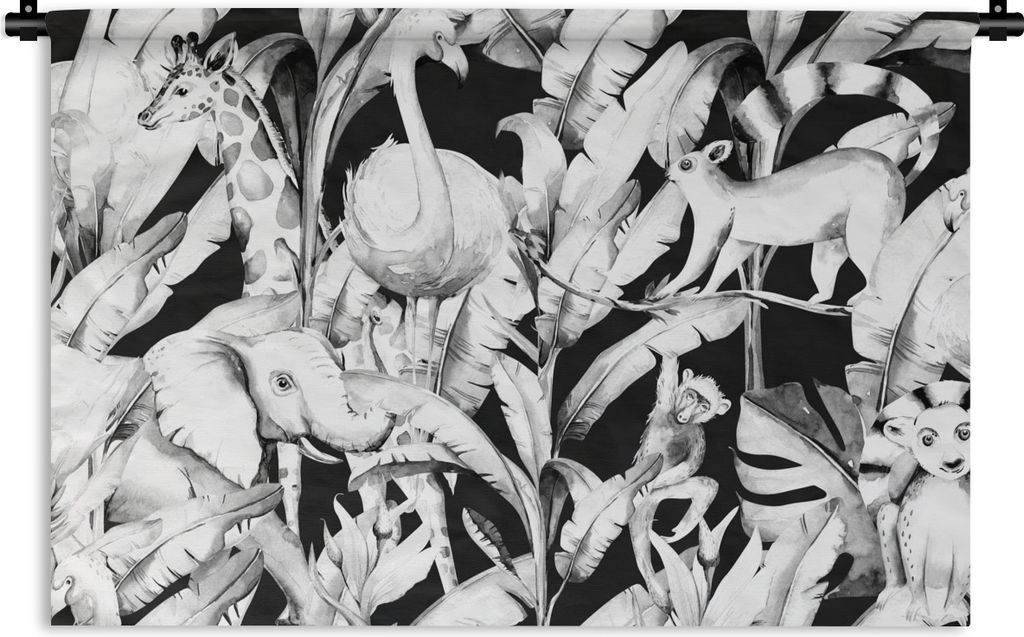 MuchoWow Wandteppich Wandbehang Wasserfarben - Dschungel - Elefant - Giraffe - Jungen - Blau - Kinder - Kinder 120x80 cm Tapisserie Dekoration Wa...