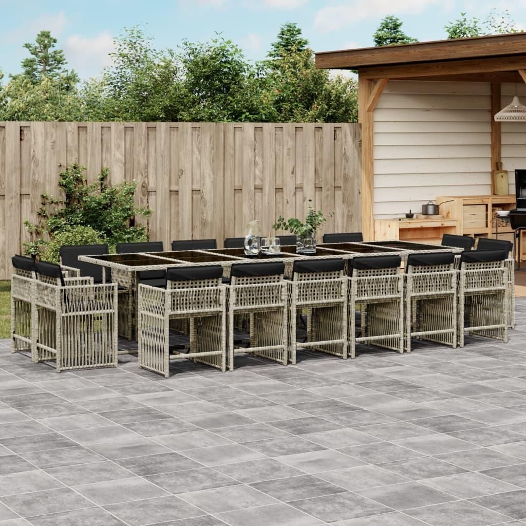 Maison Exclusive - 17-tlg. Garten-Essgruppe mit Kissen Hellgrau Poly Rattan