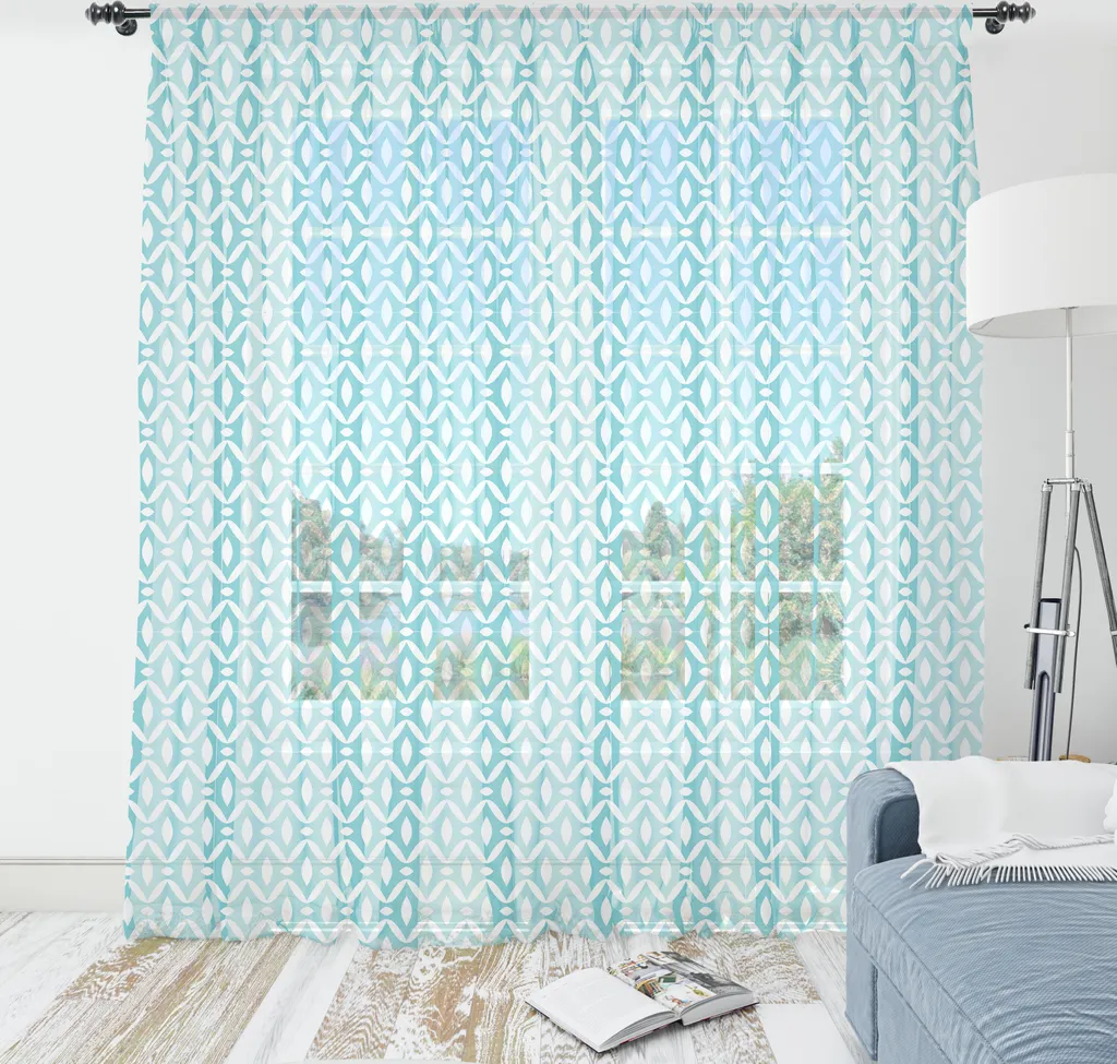ABAKUHAUS Arazzo astratto, motivo decorativo artistico con forme simmetriche orizzontali e strisce ondulate, tessuto da parete in raso setoso per soggiorno e camera da letto, 240 cm x 274 cm, verde acqua e bianco