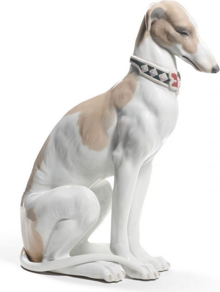 Casa Padrino Luxus Porzellan Skulptur Windhund Weiß / Braun 11 x H. 30 cm - Luxus Qualität