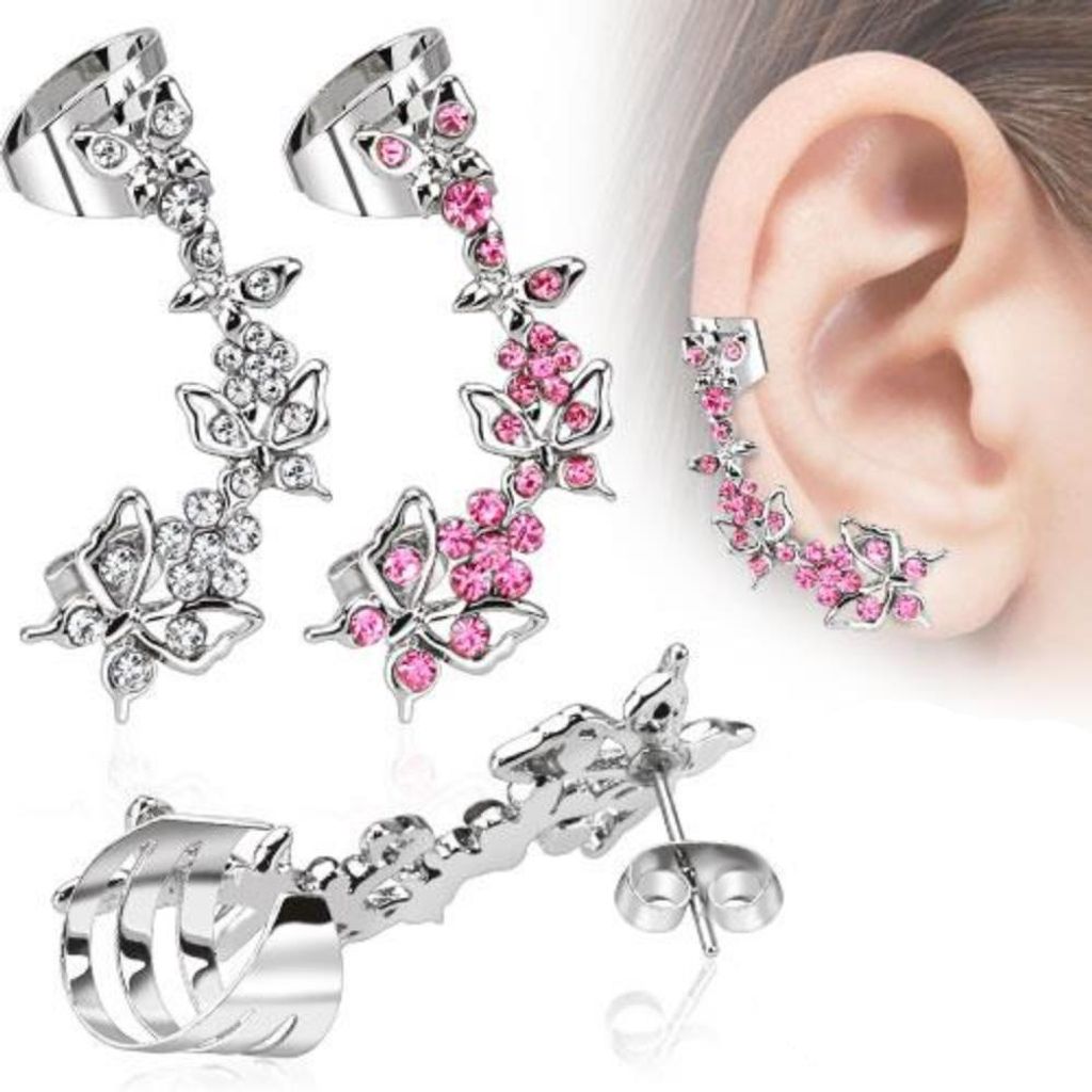 Ear Cuff Ohrstecker / Ohrklemme „Schmetterling & Blumen“ Produktbild 