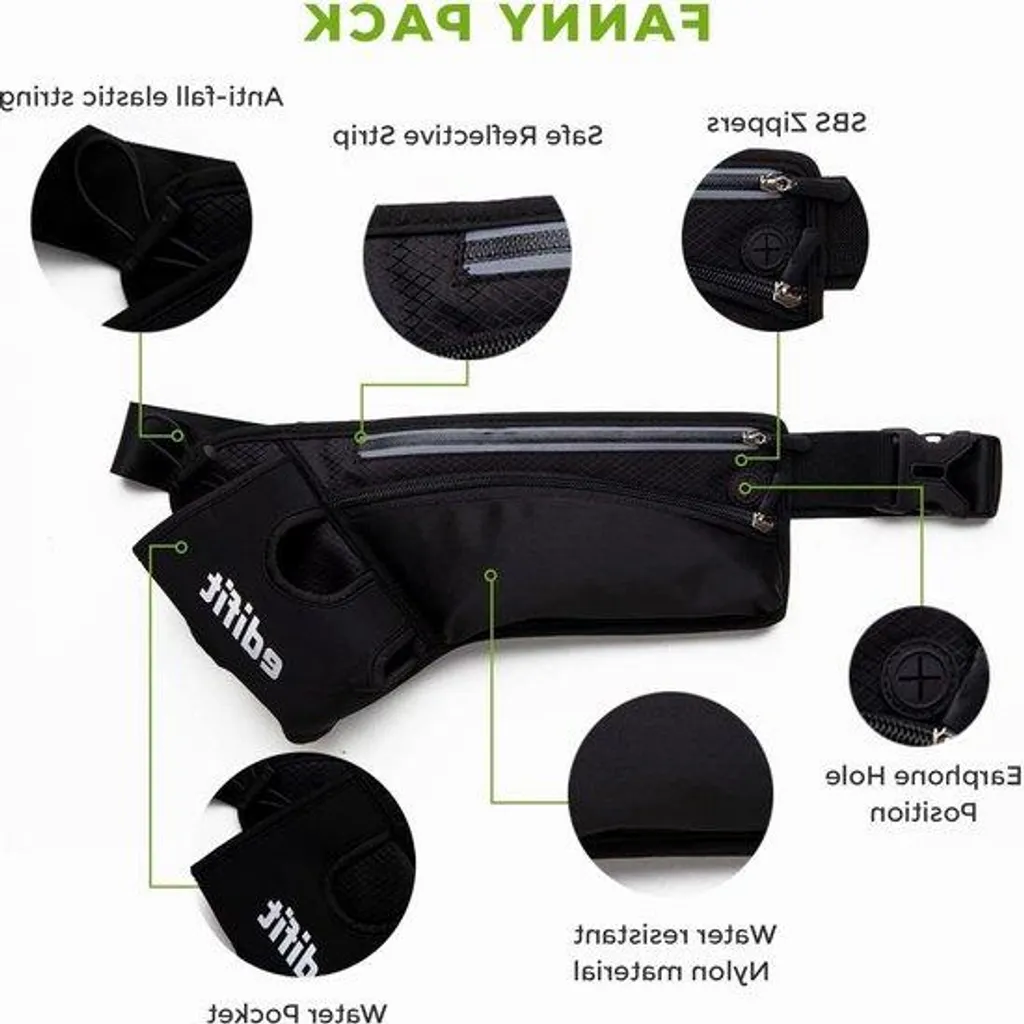Ceinture de course imperméable avec porte-bouteille et bande réfléchissante