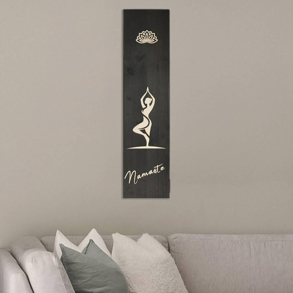 Raumzutaten Wandbild Deko aus Holz "Yoga" 20x80cm Vrksasana - Baum