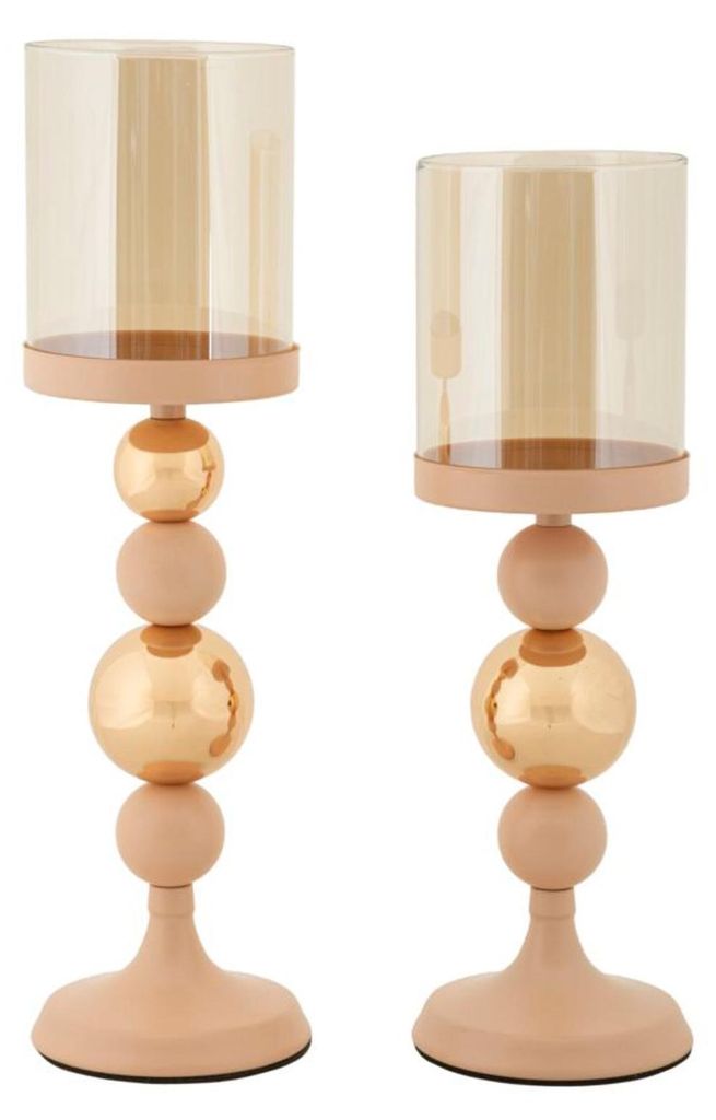 Set van twee kandelaars, glas, rosé gouden uitstraling, Productafbeelding 