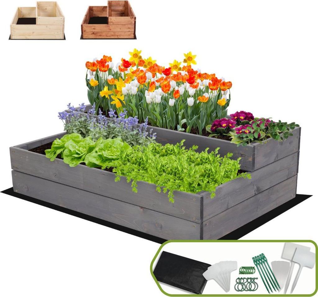 MODO24 Hochbeet Holz, Pflanzkasten, Massivholz, Kiefer, Kräuterbeet, Blumenkasten, Garten, Terrasse, 27x90x63 cm, Grau, ZP07