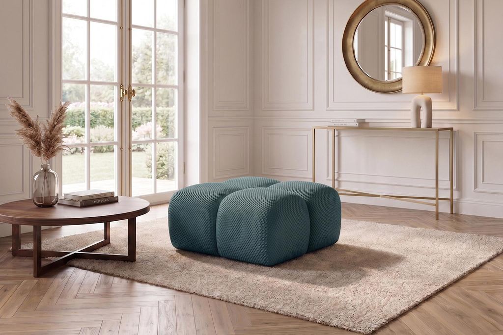 Kaiser Möbel Hocker, Pouf, strukturierter Premiumstoff Sonic, Azurblau, Averro