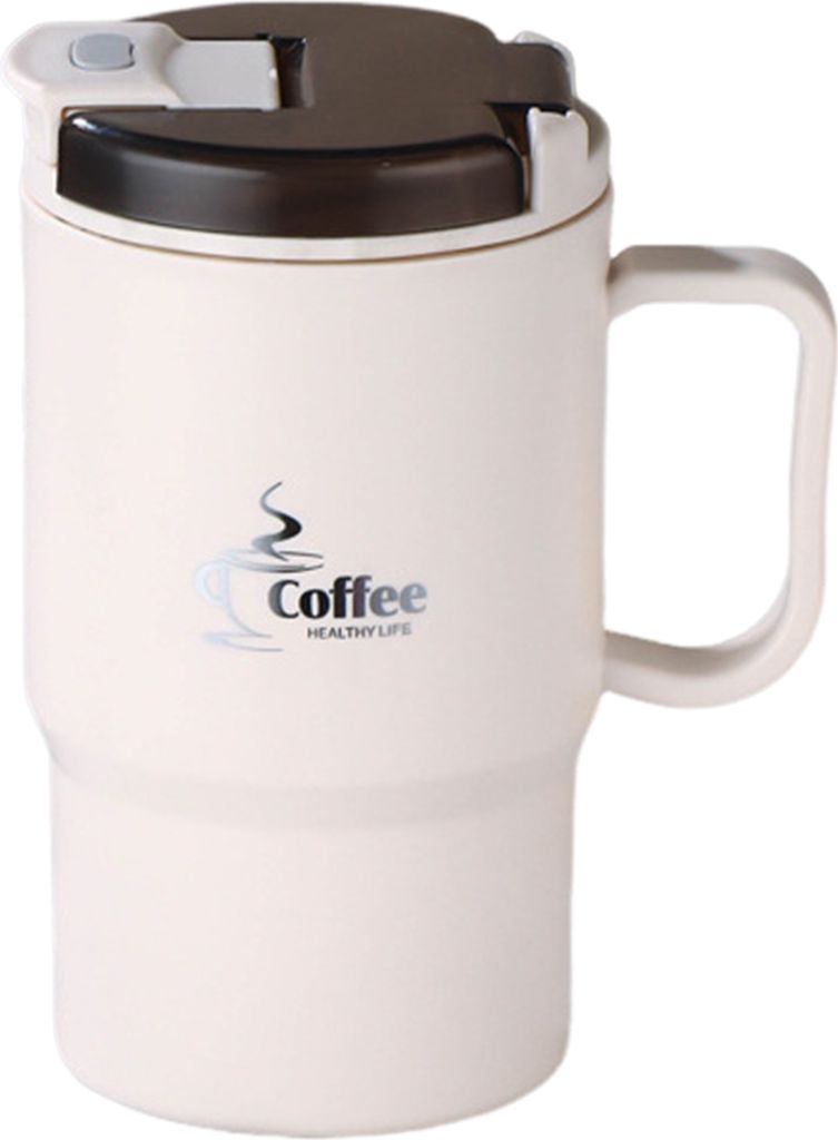 Kaffeebecher aus Edelstahl, isolierter Wasserbecher mit Teetrenner, Strohhalmdeckel und Klapplöffel, BPA-freier Reisebecher