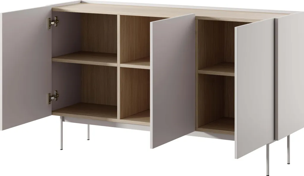 Commode de Salon Beige 144cm - Grand Buffet avec Finition Mat Résistante - 2
