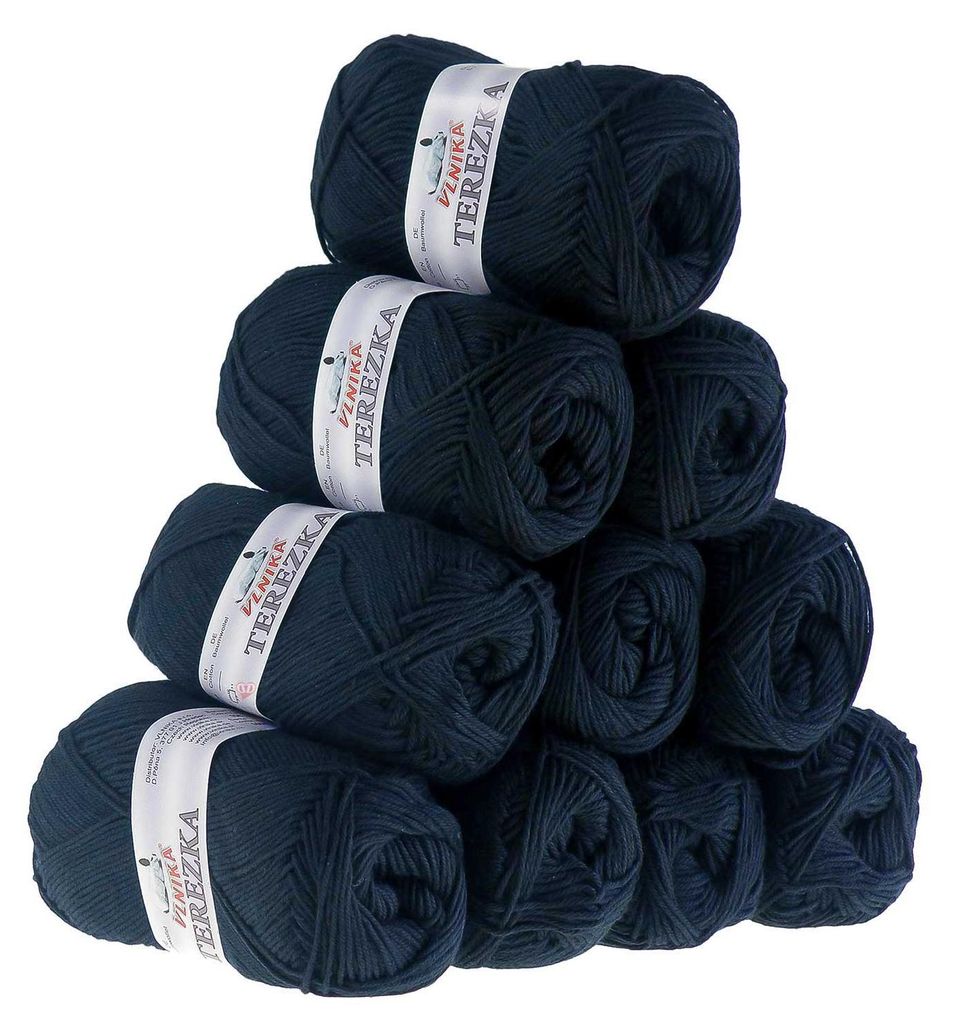 10 x 50g Strickgarn TEREZKA 100% Baumwolle, nachtblau