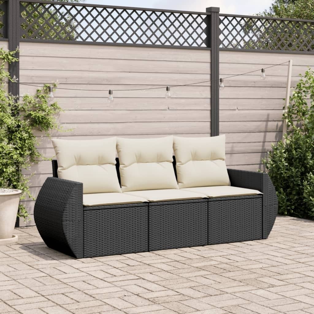 Modernen StilGarten-Lounge-Set, 3-tlg. Garten-Sofagarnitur,Gartenmöbel mit Kissen Schwarz Poly Rattan DE9608