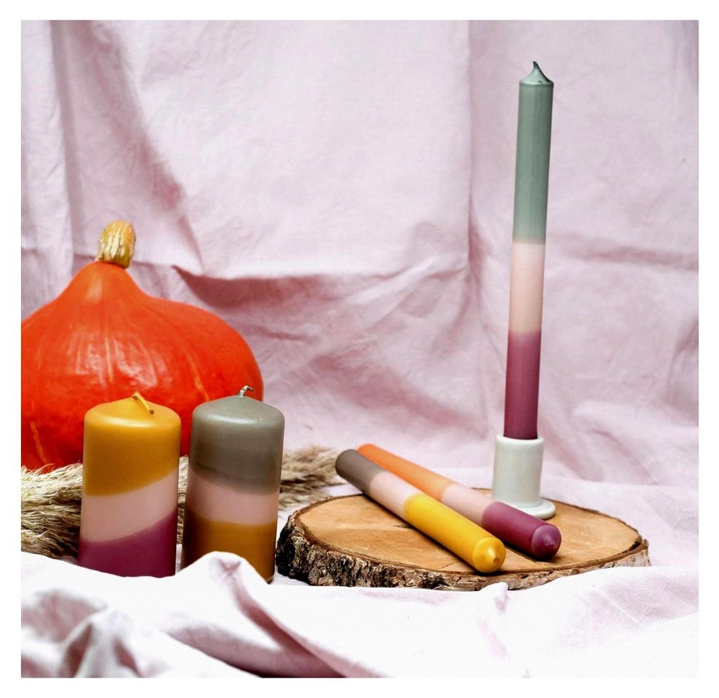 3er-Set Dipdye Stabkerzen | JANA | handgefertigte Kerzen extra lang | 13h Brenndauer | herbstliche Farben | Dekokerzen | Geschenkidee