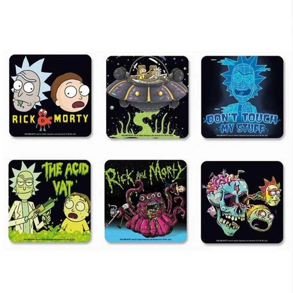Lot de 6 sous-verres Rick and Morty Logoshirt en liège - 10x10 cm