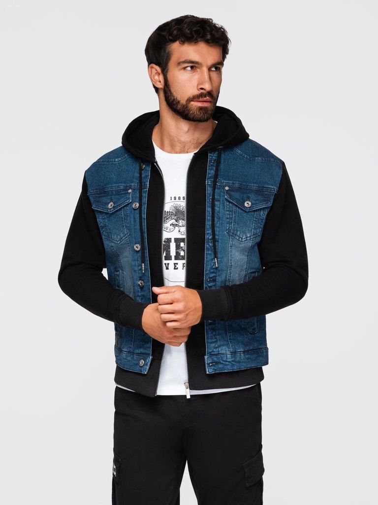 Ombre Clothing Herren-Jeansjacke Tuck schwarz blau L Produktbild 