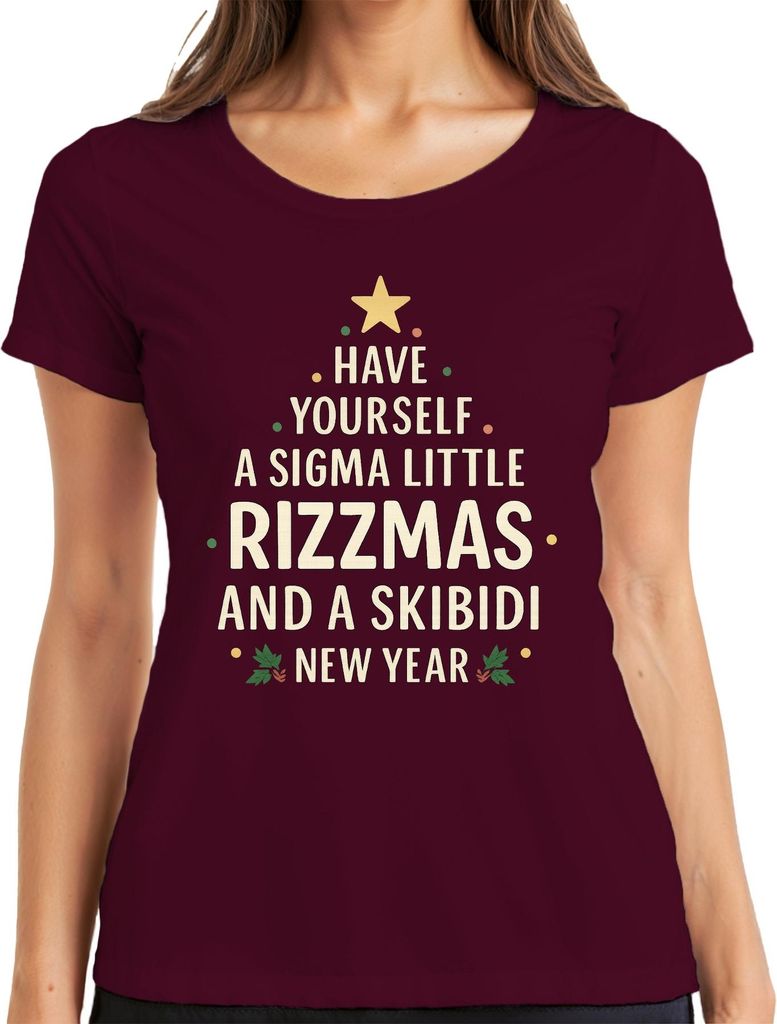 HAVE YOURSELF A SIGMA RIZZMAS SKIBIDI Lustig Weihnachten Neujahr Damen T-Shirt, Burgundy, 3XL