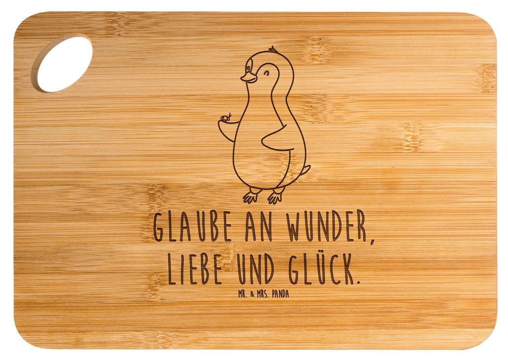 Mr. & Mrs. Panda Frühstücksbrett Pinguin Marienkäfer - Transparent - Geschenk, Holzbrettchen, Schneidebrett, Glück, Kleine Wunder, Liebe, brotb...