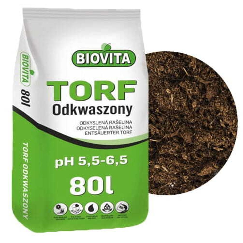 A bag of peat soil with a circular inset showing the soil texture.