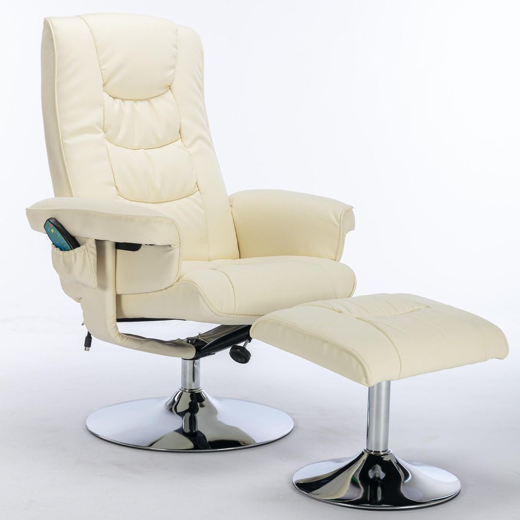 Sweiko Massagesessel mit PolyurethanPolsterung und Ottomane, Fußhocker mit 5-Punkt-Massagegerät für Wohnzimmer und Schlafzimmer, Beige