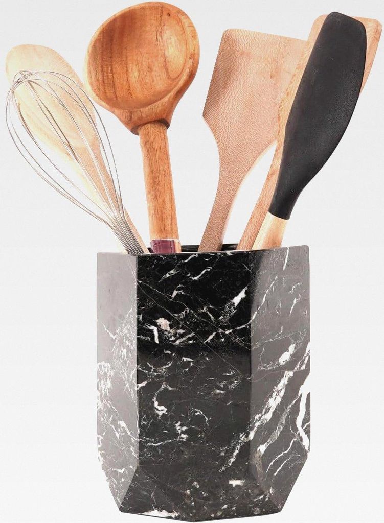 Küchenutensilienhalter aus Marmor, 16,5 cm, schwarz, Spatel-Set für Küchentheke, ideales Kochutensilien-Glas und Küchenutensilien-Organizer, id...