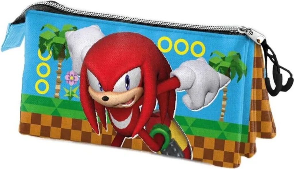 Trousse à crayons Sonic triple compartiment Knuckles en toile rouge