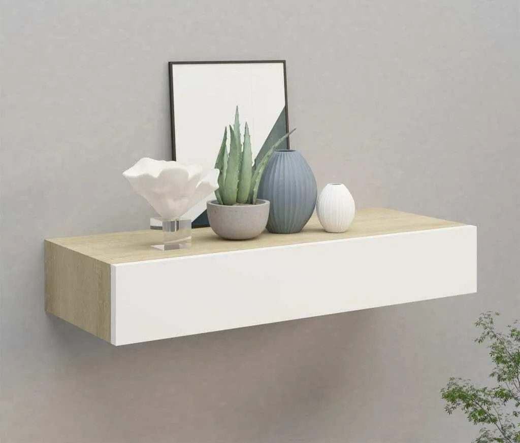 Mensola con Cassetto Rovere e Bianco 60x23,5x10 cm | The Living Store