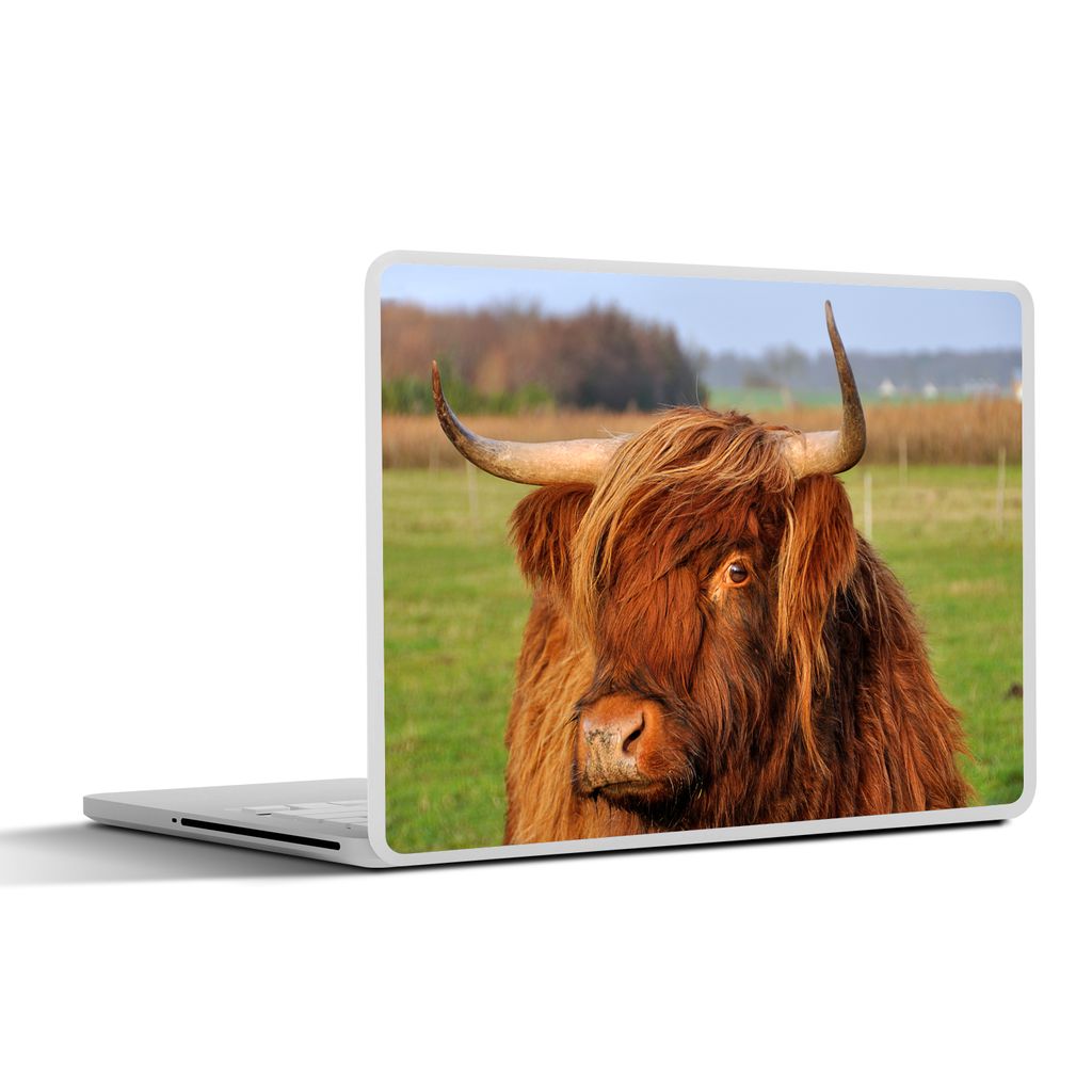 MuchoWow Laptop Aufkleber Sticker Cover Schottischer Highlander - Gras - Baum 31x22.5 cm - Laptop-Deko