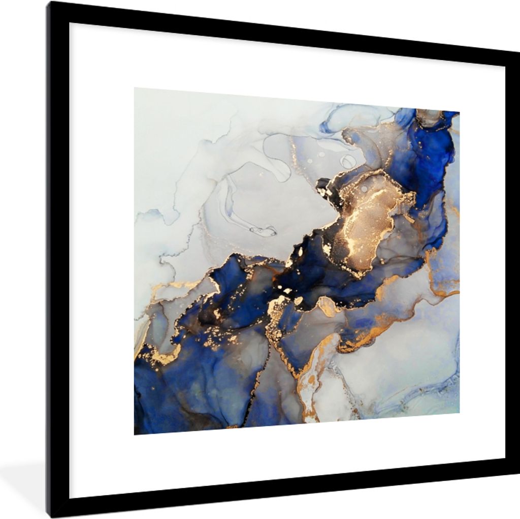 MuchoWow Gerahmtes Poster Marmor - Blau - Gold 40x40 cm - Poster mit Schwarzem Bilderrahmen Wandposter Rahmen Foto Bilder - Poster - Plakat im Ra...
