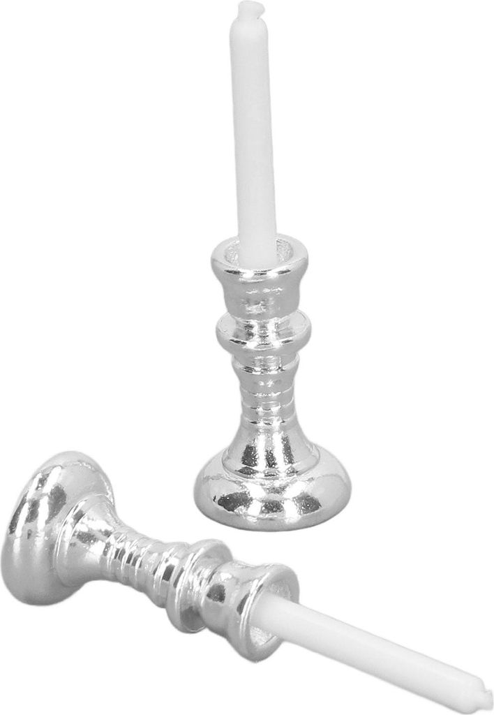 Miniatur-Kerzenständer im Maßstab 1:12, niedlicher Vintage-Stil, silbrig, tragbares Metallmaterial, Puppenhaus-Dekoration, Spielzeug für Ornamente