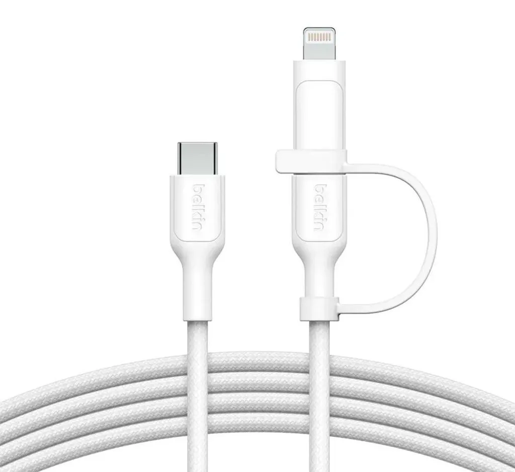 Câble Belkin BoostCharge Pro USB-C vers Lightning et USB-C Blanc 1,5m - 16