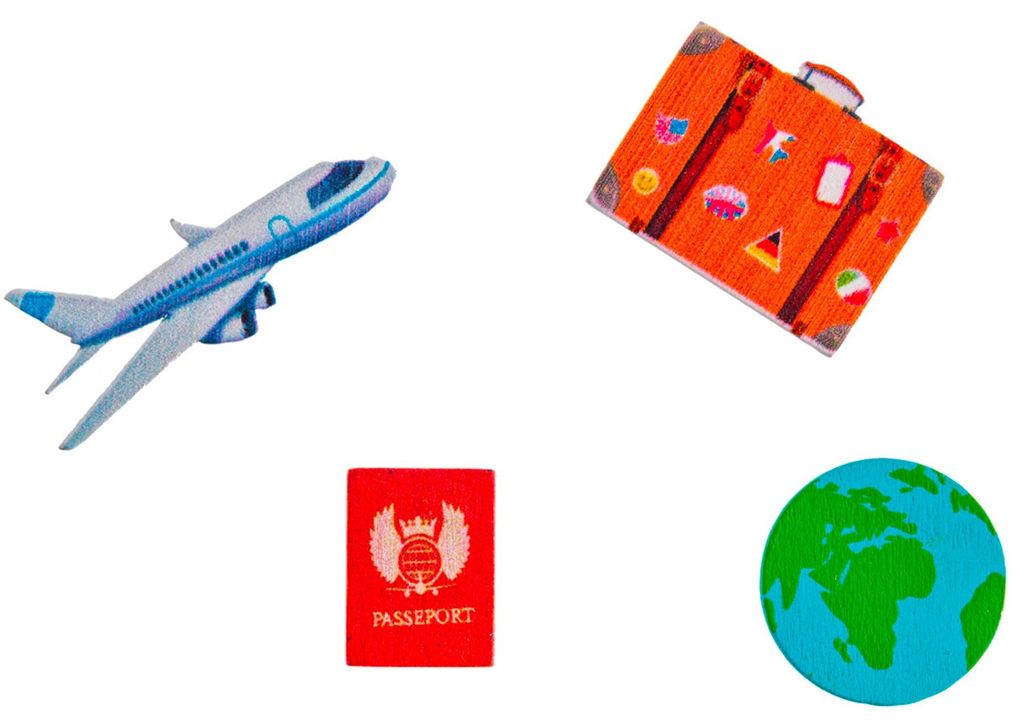 16er Set Tischkonfetti Holz Reise-Thema Flugzeug Globus Koffer - Einheitsgröße
