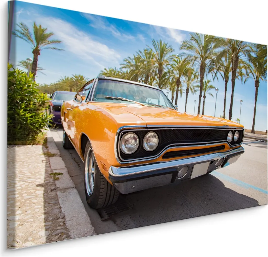 Quadro su Tela 120x80 cm XXL Auto Vintage e Palme - Arredo Luxury