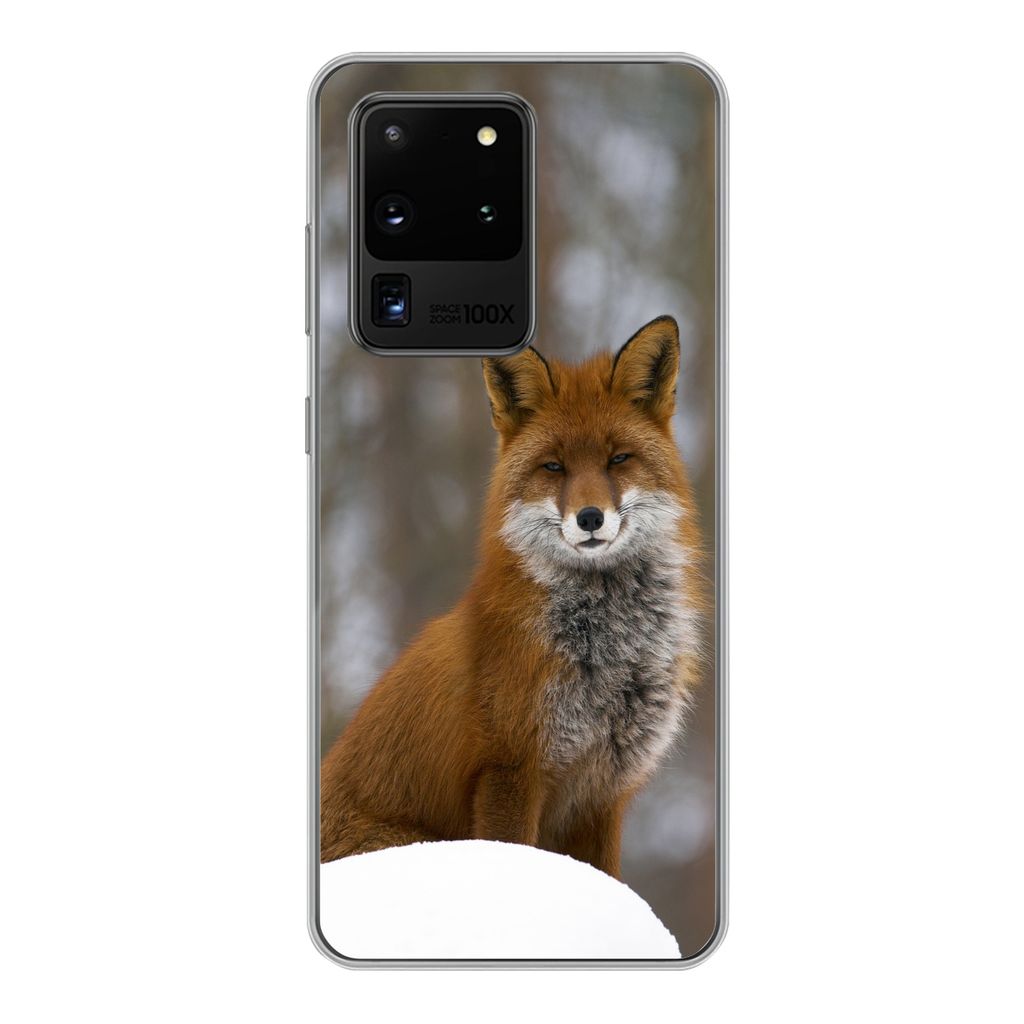 MuchoWow Handyhülle Schutzhülle Hülle für Samsung Galaxy S20 Ultra Fuchs - Wald - Rot Silikon Softcase Handy Hülle - Karteninhaber