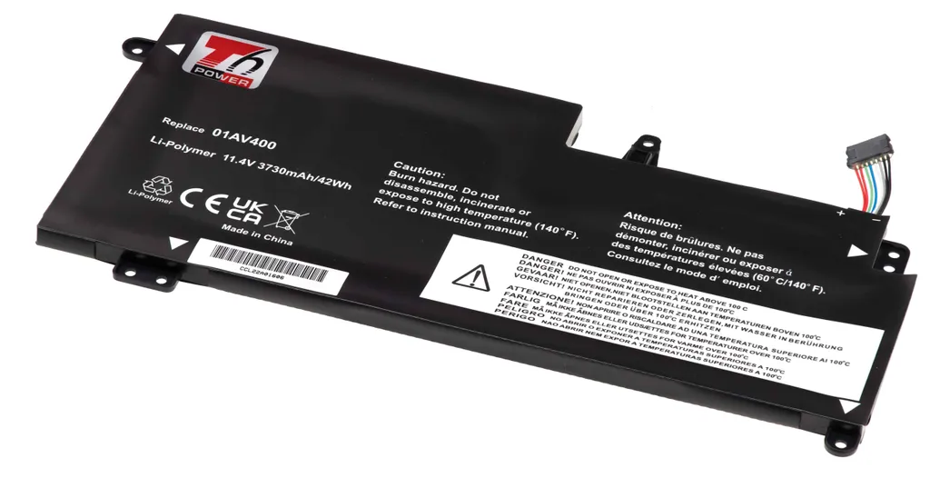 Batteria T6 Power per laptop Lenovo, numero di parte 01AV402, Li-Poly, 11,4 V, 3730 mAh (42 Wh), nero