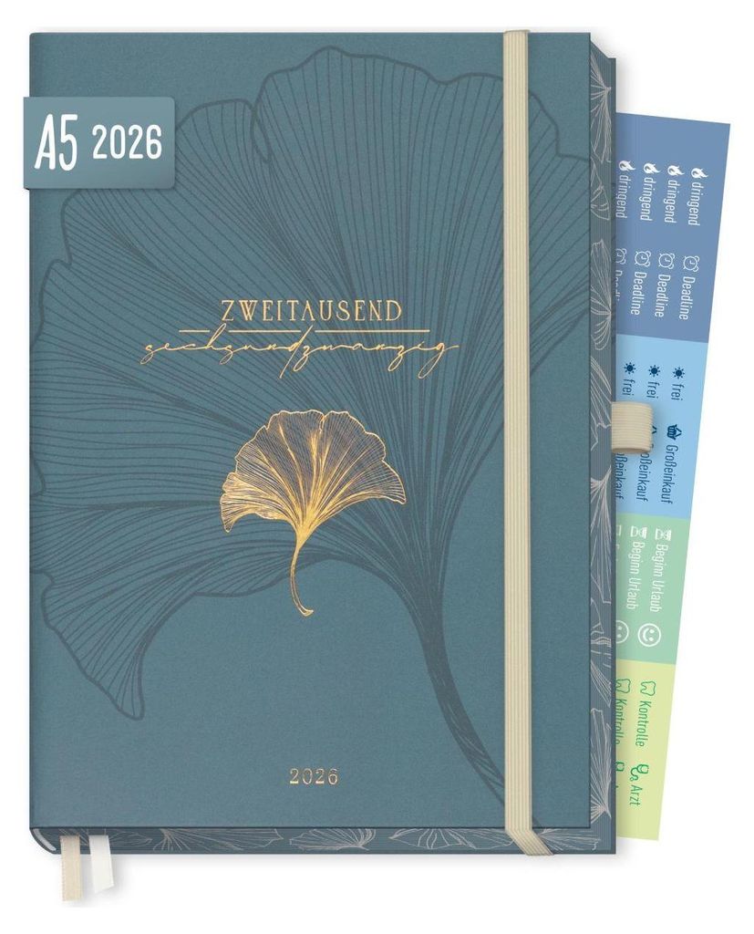 Business-Timer Deluxe 2026 / A5 / Blue Ginkgo / Produktbild 