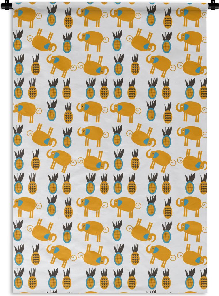 MuchoWow Wandteppich Wandbehang Elefant - Ananas - Gelb - Muster 120x180 cm Tapisserie Dekoration Wandtuch - Schlafzimmer - Dekorationen für das...