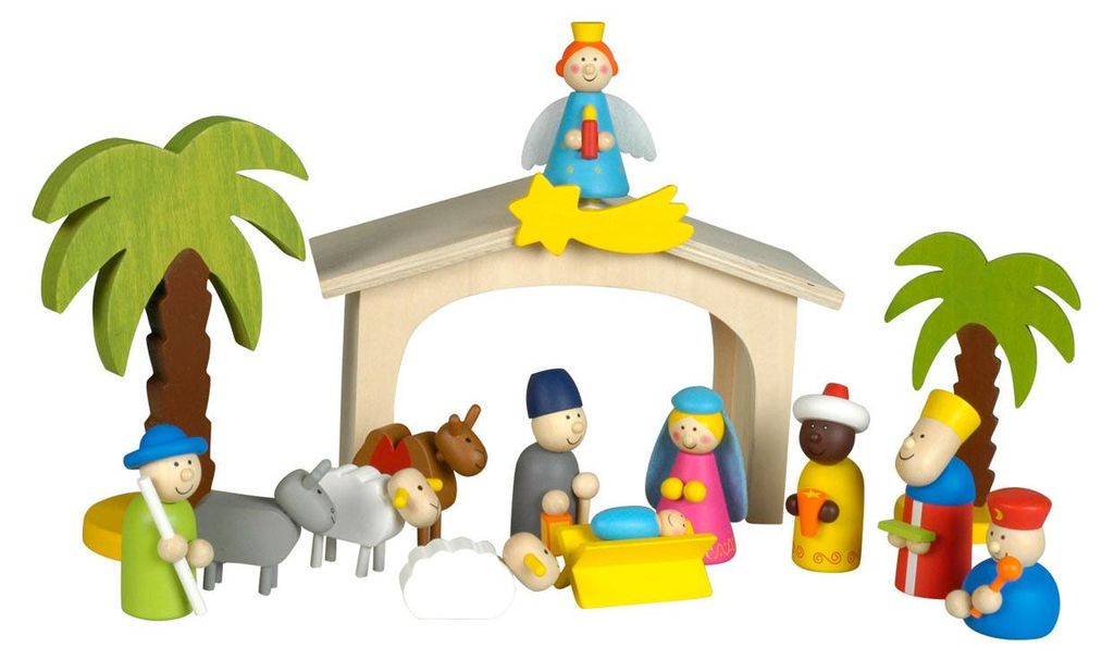 Culla di Natale per bambini, decorazione in legno con Immagine del prodotto 