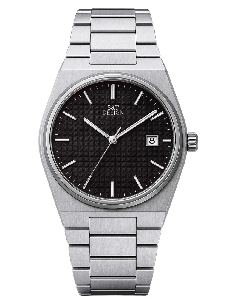 Orologio al quarzo da uomo S&T Design Premium, orologio da polso in acciaio inossidabile con datario, cassa da 40 mm, impermeabile a 3 bar, quadrante testurizzato