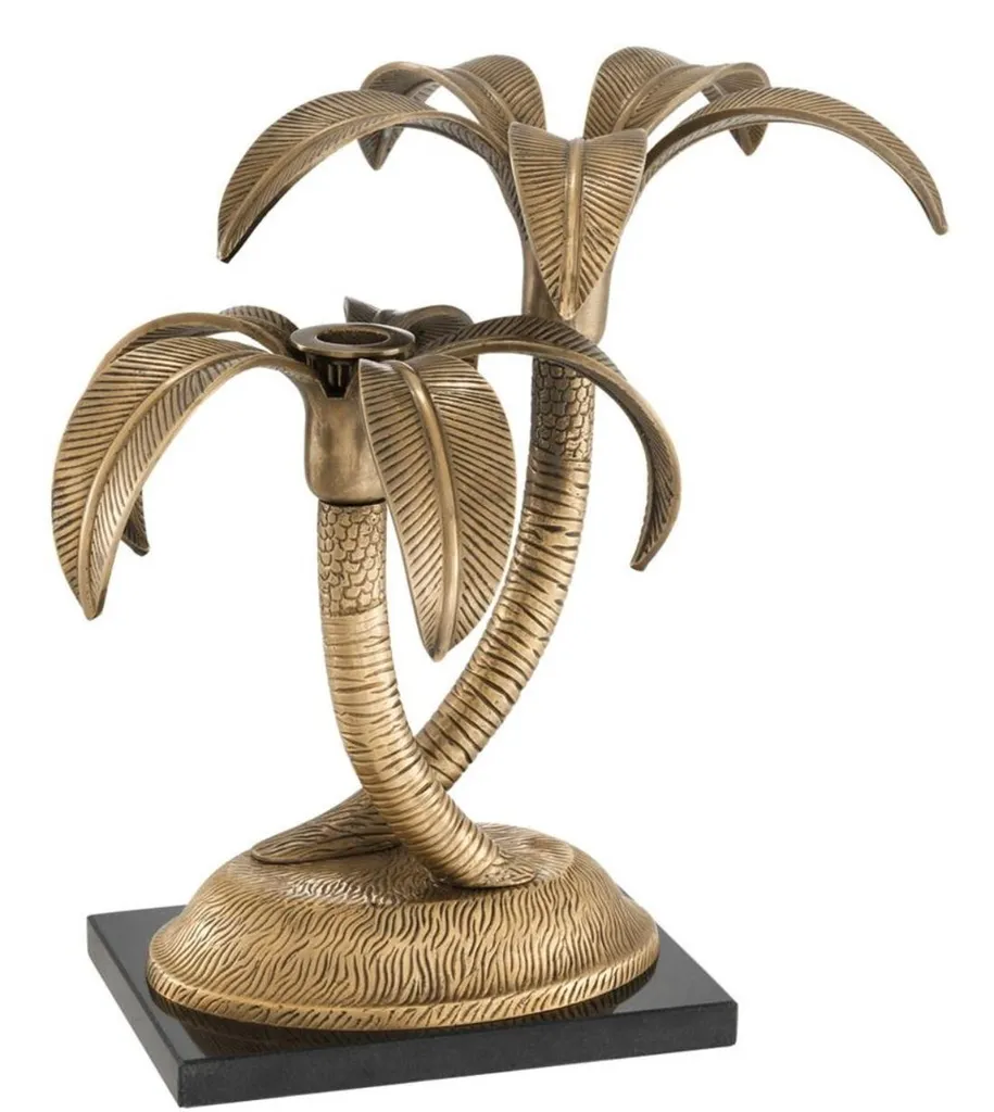 Bougeoir Double pour Table de Luxe Design Palmier Rétro Laiton 30 cm