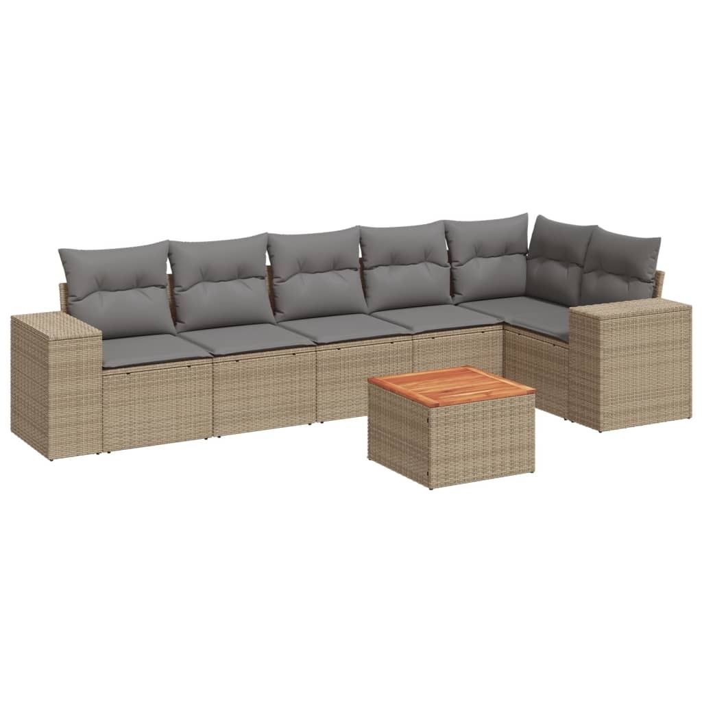vidaXL 7-tlg. Garten-Sofagarnitur mit Kissen Beige Poly Rattan