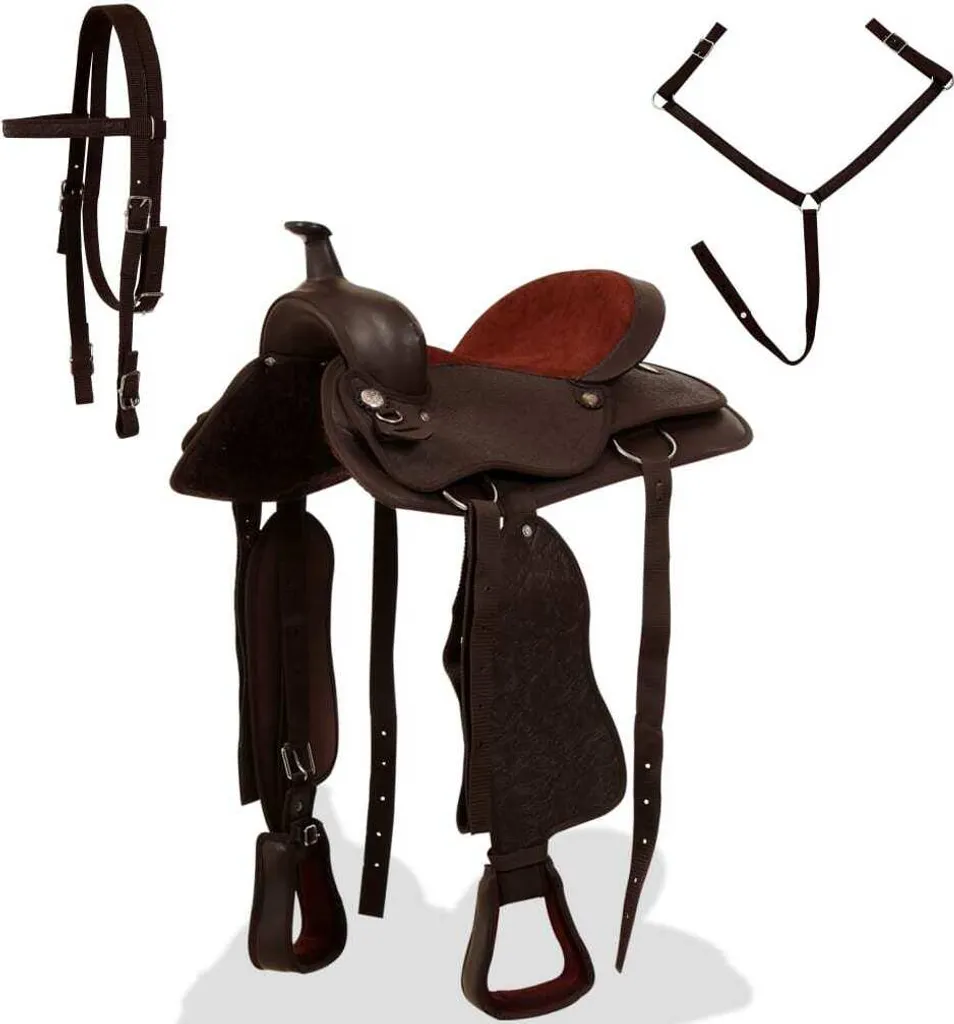 Selle western vidaXL 15 pouces avec licol et plastron en cuir marron