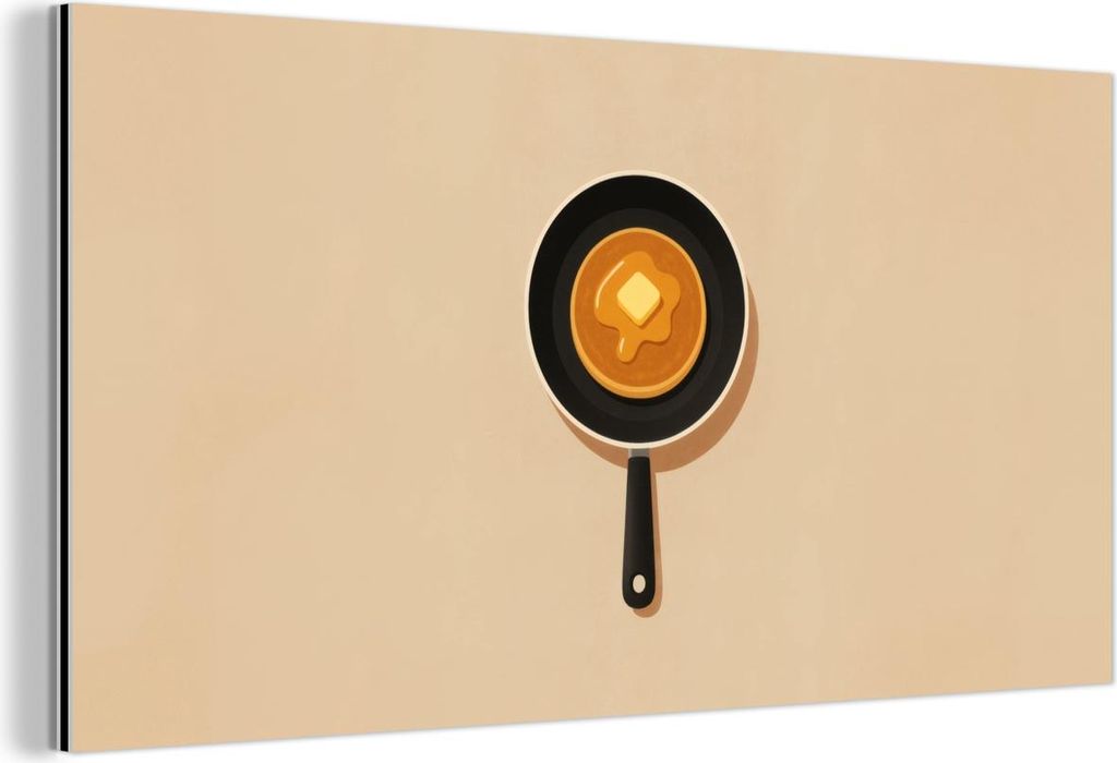 MuchoWow Wanddekoration Metall Metallbild Wandkunst 120x60 cm Pfannkuchen - Bratpfanne - Butter - Minimalistisch MuchoWow Aluminium Gemälde - Meta...
