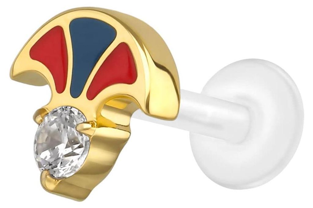 Ohrpiercing, Nasenpiercing PTFE Labret mit Innengewinde + Titan-Aufsatz FÄCHER Gold Stablänge: 8mm | Stabstärke: 1,2mm