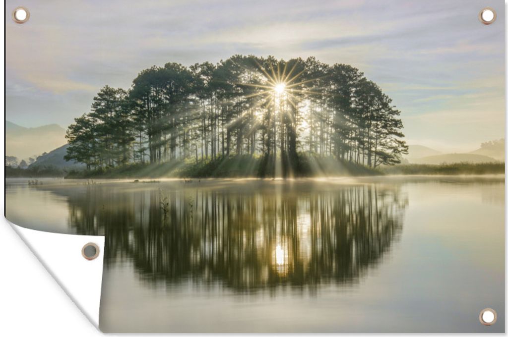 MuchoWow 60x40 cm Outdoor-Poster Gartendeko Sichtschutz Garten Poster für den Garten Die Sonne spiegelt einen orangefarbenen Himmel