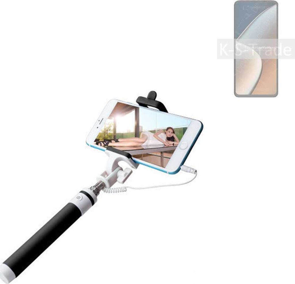 K-S-Trade Selfie Stick kompatibel mit HiSense Infinity H60 Zoom Selfiestick kabelgebunden Monopod mit Kabel Stab Stange Selfportrait Handheldstick